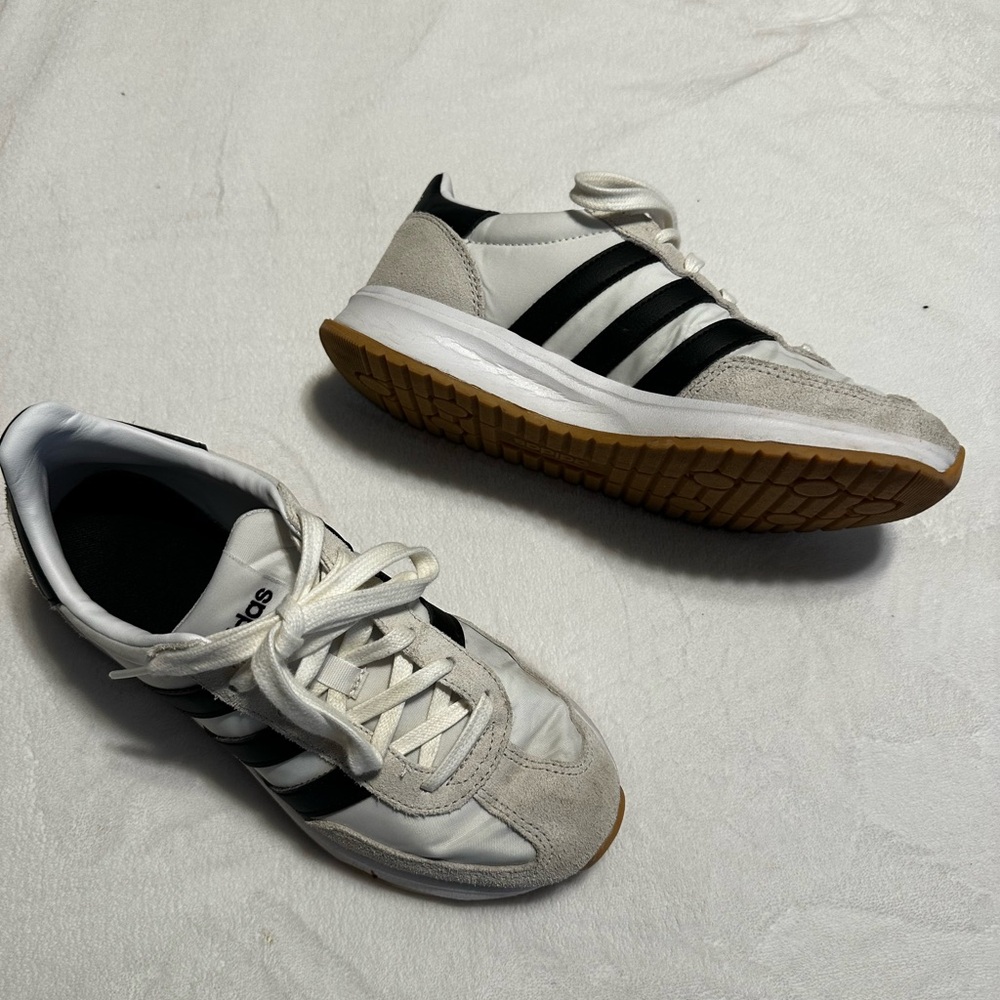 adidas White and Black Low-Top Trainer Sneakers